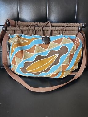 Hand-Painted One Of A Kind Artisan Batik Boho Hobo Bag with Wood Bar Opening